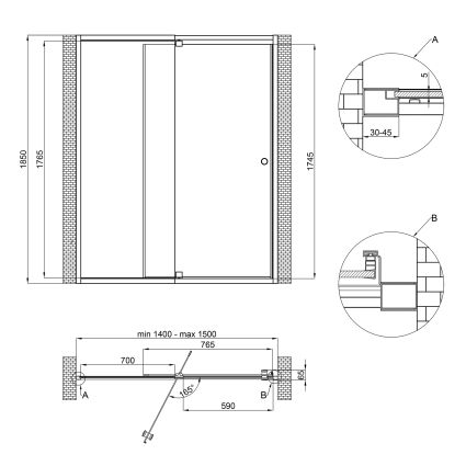 Душевая дверь в нишу Qtap Pisces WHI2014-15.CP5 140-150x185 см, стекло Pattern 5 мм - 2