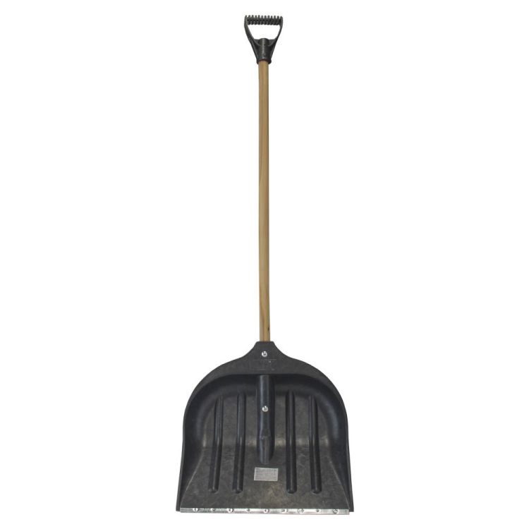 Лопата для снега/зерна пластиковая с оцинкованной планкой Standard 395×395мм с деревянной рукояткой (черная) GRAD (5046565) - 1