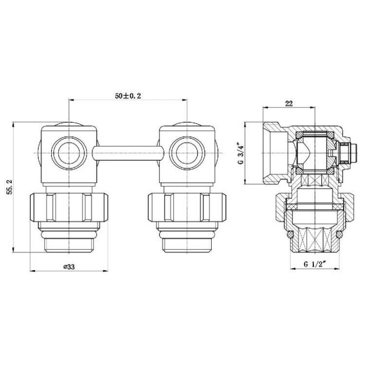 Кран для стальн. рад. кутовий кульовий 3/4 х 1/2 (бінокль) Forte 250W15 - 2