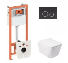 Набір Qtap інсталяція 3 в 1 Nest QT0133M425 з панеллю змиву круглої QT0111M11V1146MB + унітаз з сидінням Crow QT05335170W