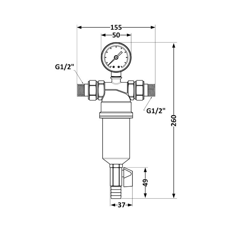 Фильтр самопромывной 1/2&amp;quot; Standart с манометром, с пластиковой колбой TAS128W15 Thermo Alliance - 3