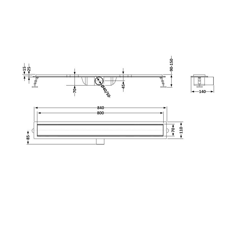 Корпус лінійного трапу із нержавіючої сталі Taurus 800 з сухим затвором Qtap - 2