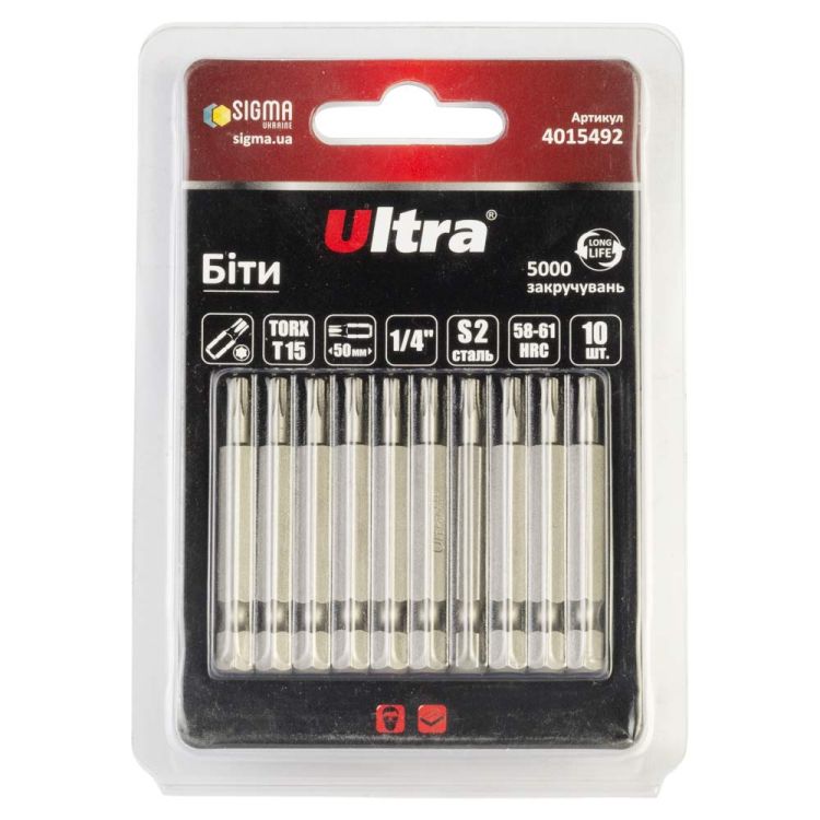 Биты TORX 15×50мм ¼&amp;quot; 10шт S2 (блистер) ULTRA (4015492) - 1
