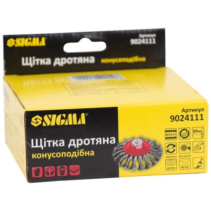 Щітка дротяна конусоподібна Ø115мм М14×2мм (сталевий витий) Sigma (9024111) - 2