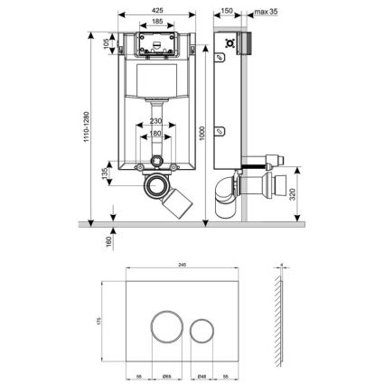 Набір інсталяція 4 в 1 Qtap Nest ST з круглої панеллю змиву QT0133M425V1163GB - 2