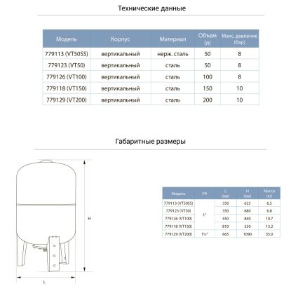 Гидроаккумулятор вертикальный 50 л Aquatica 779123 - 2