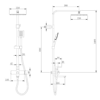 Душова система універсальна Lidz Kubis 1030 на три споживача (з виливом) (k35) LDKUB1030NKS28538 Nic - 2