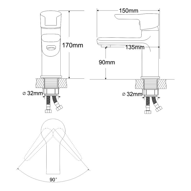 DUCT одноважільний змішувач для умивальника на гайці , хром 35 мм - 2