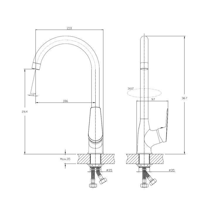 RAINBOW смеситель для кухни, хром 35мм ROZZY JENORI RBZ666-8MN - 2