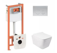 Набор Qtap инсталляция 3 в 1 Nest QT0133M425 с панелью смыва круглой QT0111M11111SAT + унитаз с сиденьем Crow QT05335170W
