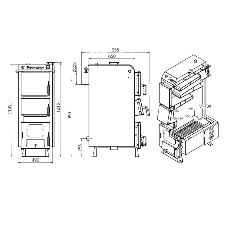 Котел твердотопливный стальной 16 кВт Ferrum Plus V 4.0 FSF+16 Thermo Alliance - 8