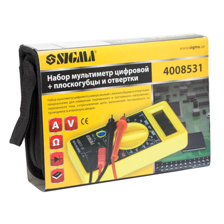Набор мультиметр цифровой + плоскогубцы и отвертки (кейс) Sigma (4008531) - 3