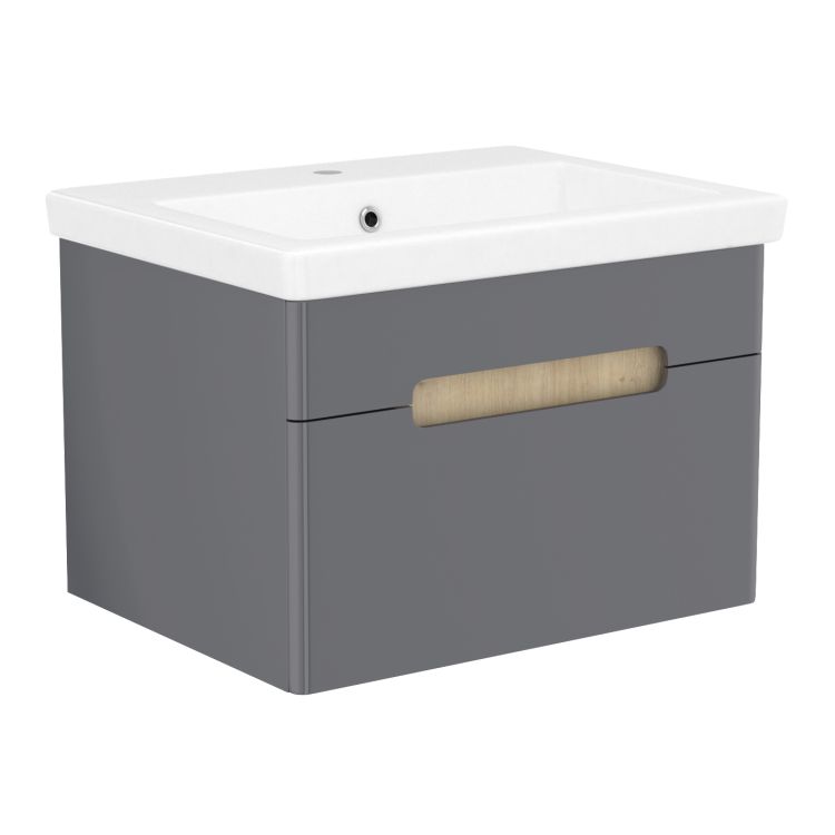 PUERTA комплект меблів 60см сірий: тумба підвісна, 1 ящик + умивальник накладний арт 13-16-016 - 1