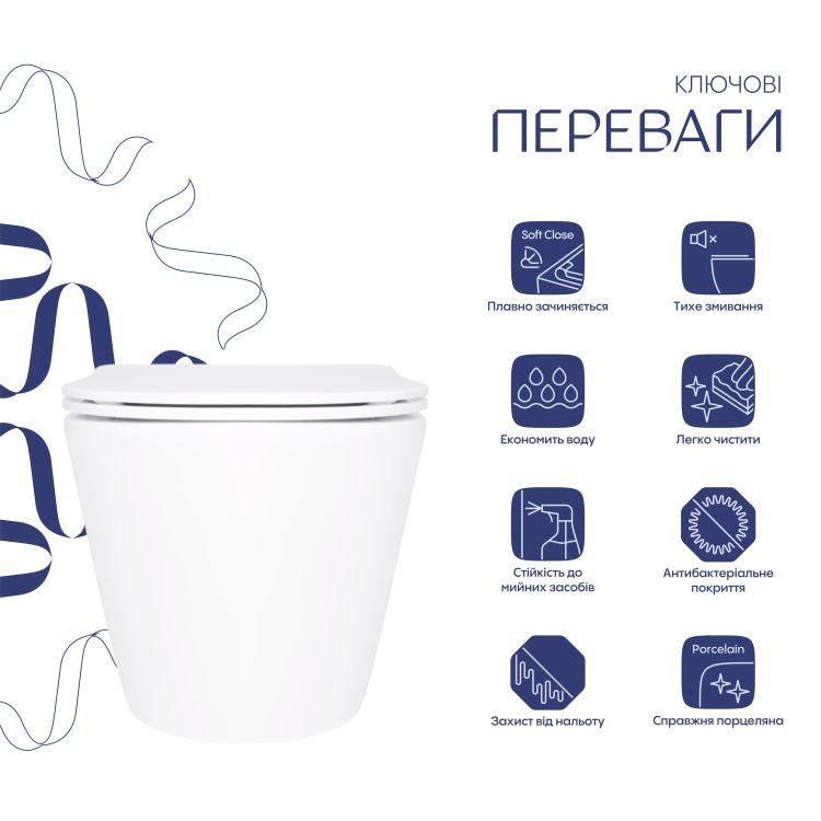 Унитаз подвесной Qtap Swan безобедочный с сиденьем Soft-close QT16335180W - 3