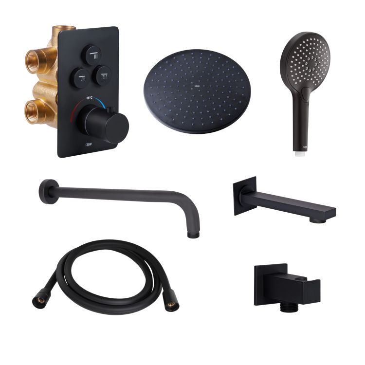 Акційний набір Qtap: Змішувач для душу Votice QTVOT6443T105NKB+Лійка QTHLAVA228O1ZBB+Лійка QTRUCA120O3KBB+Шланг+Підключення+Кронштейн+Вилив - 1