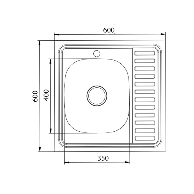 Кухонна мийка Brinex 6060-L 0,6 мм Satin (BRIN6060LSAT06) - 2