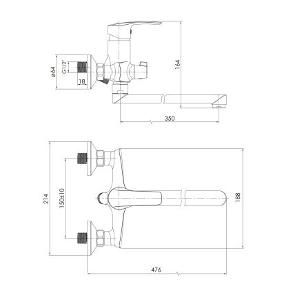 FLORENC змішувач для ванни, L-виливши 350 мм, хром, 35 мм - 2