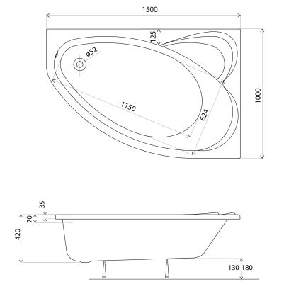 SUPERO ванна 150 * 100 см, асиметрична, права, з ніжками SN14 - 2