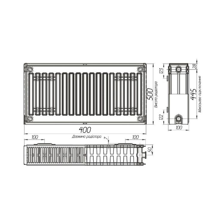Радіатор сталевий 22 500х400 б.п. (842Вт) KALITE - 3