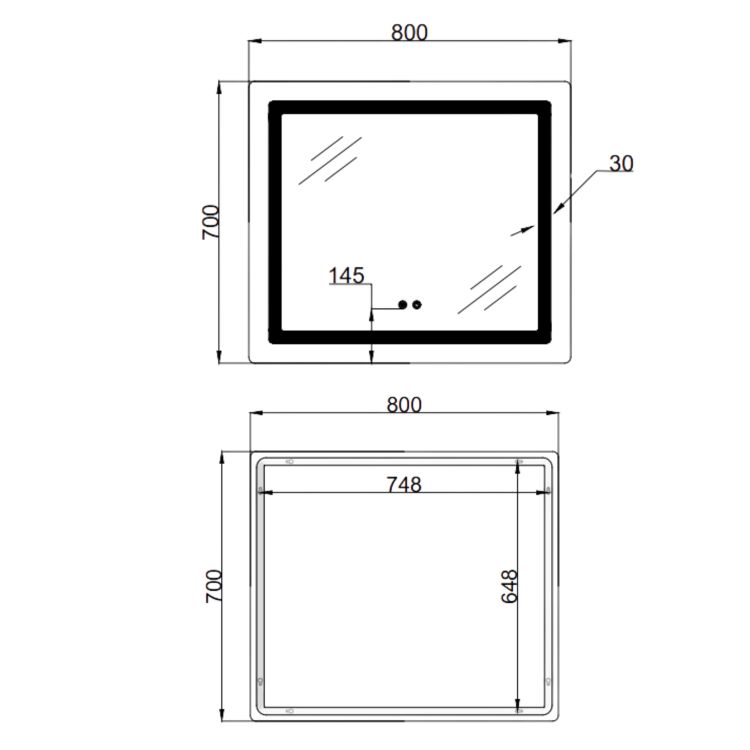 Дзеркало Lidz Kubis 700х800 з LED-підсвічуванням Touch, з антизапотіванням, з димером, рег. яскравості LD78LF9047080 - 2