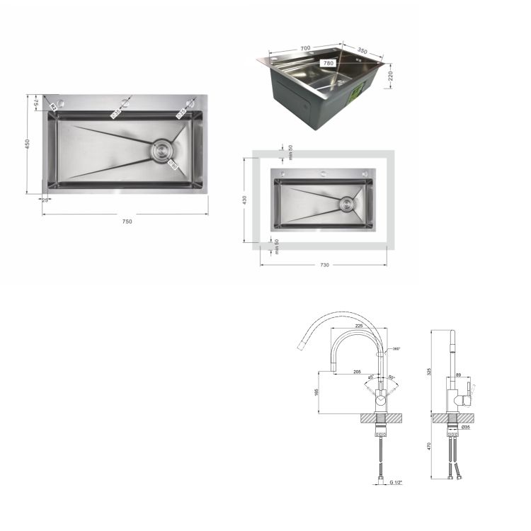 Акційний набір Lidz: мийка H7545 інтегрована Decor Honeycomb 3,0/1,0 мм LDH7545DEC48372 + Змішувач Aria для кухні з гнучким виливом (k35) Grey - 2