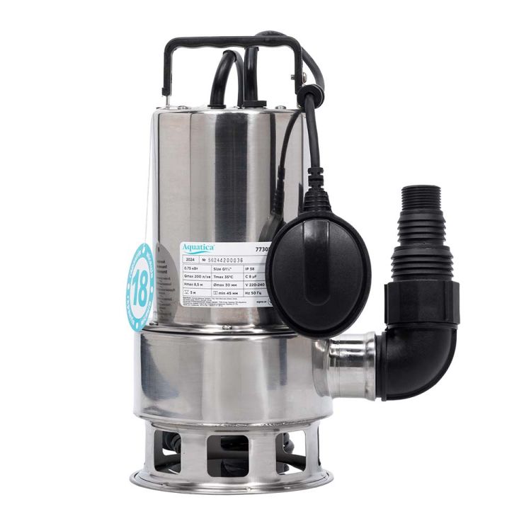 Насос дренажный садовый 0.75кВт Hmax 8.5м Qmax 200л/мин (част.до 30мм, нерж) AQUATICA (773085) - 1
