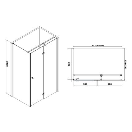 LIBRA душевая кабина 1200*800*2000мм (стекла+двери)правая, распашная, хромированная, стекло прозрачное 8мм - 2