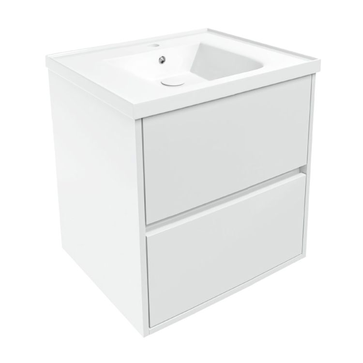 TEO комплект мебели 65см белый: тумба подвесная, 2 ящика + умывальник накладной - 1