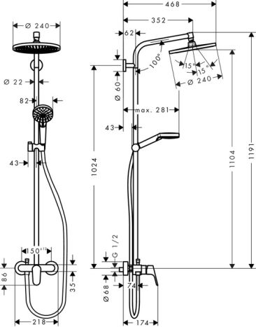 Crometta S 240 1jet Showerpipe Душевая система с однорычажным смесителем, хром - 2