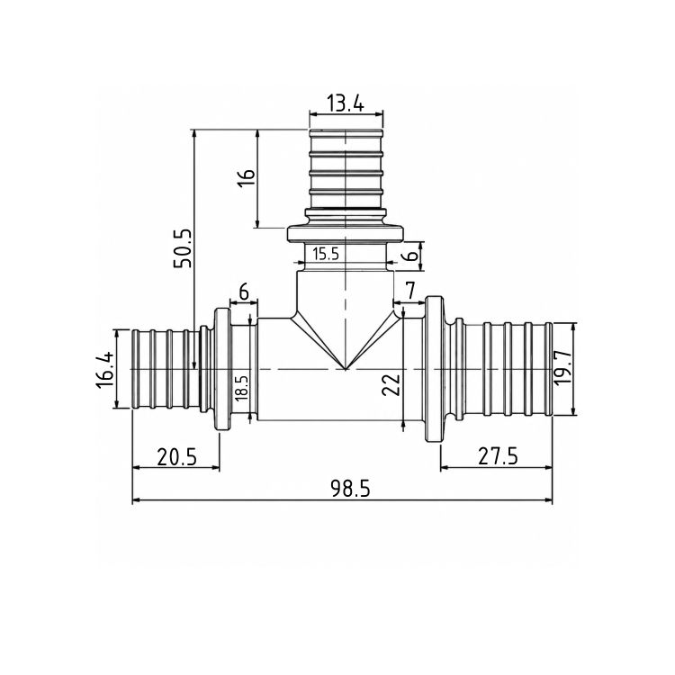 Трійник натяжний Icma №1039 d25х16х20 851039GXBOGW05 - 2