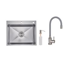 Акційний набір Lidz: мийка H6050H інтегрована Decor Honeycomb 2,5/0,5 мм LDH6050DEC48370 + Змішувач Aria для кухні з гнучким виливом (k35) Grey