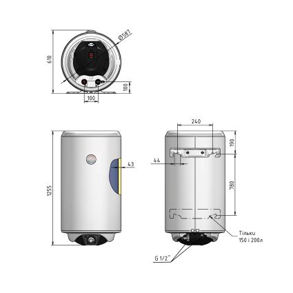 Водонагрівач електричний Thermo Alliance Spectra 200 л вертикальний, сухий керамічний ТЕН 2,0 кВт, d 586 мм - 2