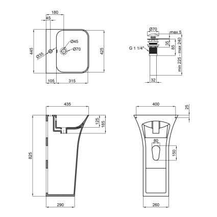 Комплект Qtap Crow: Раковина напольна моноблок 450x435x835 мм White + Донний клапан PU02O - 2