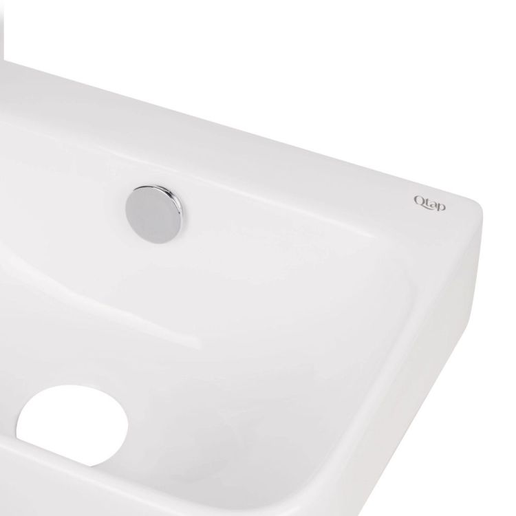 Комплект Qtap Tern: Раковина підвісна прамокутна ліва 450х260х155 мм White + Донний клапан PU02O - 5