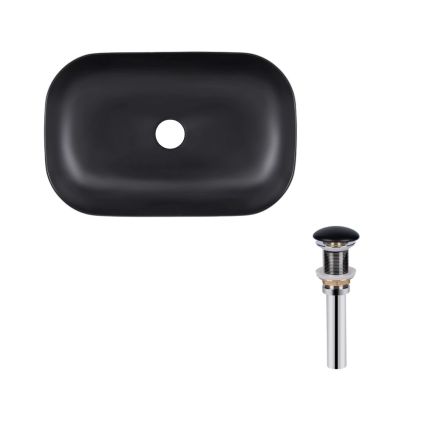 Комплект Qtap Robin: Раковина накладна прамокутна 610x400x145 мм Matt Black + Донний клапан PU03 - 1