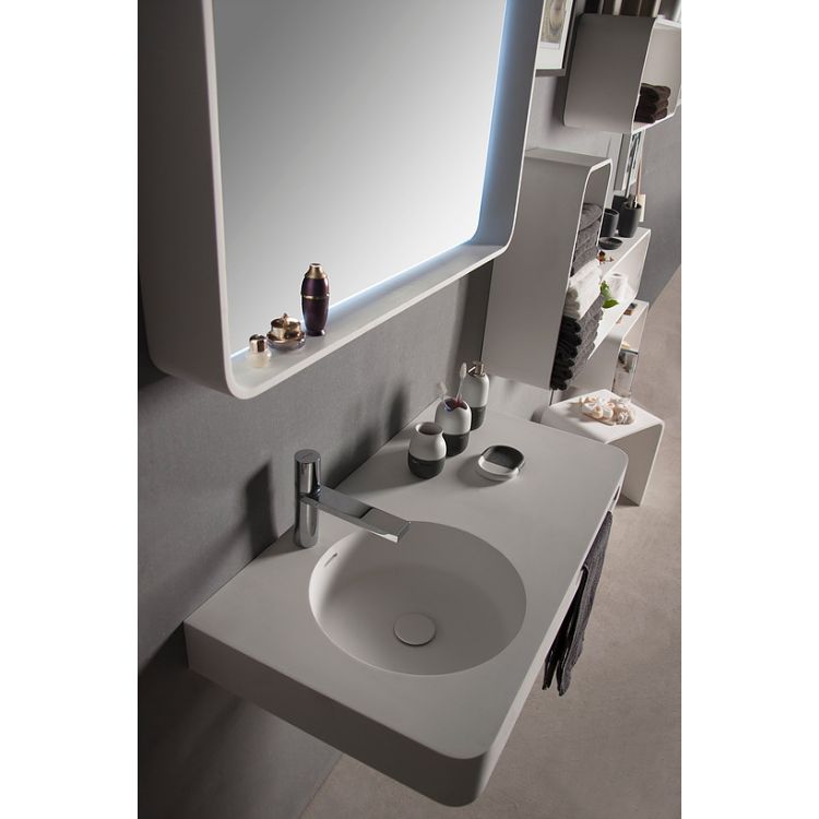 Раковина-столешница подвесная с полотенцедержателем, каменная Solid surface 750*480*140mm - 1