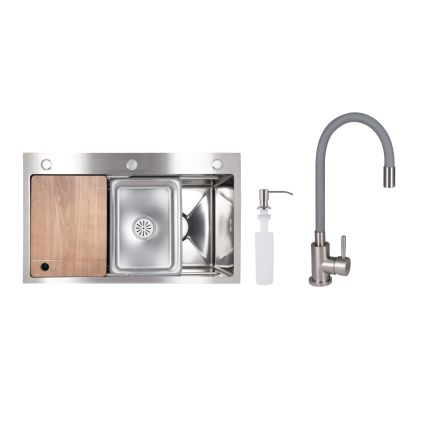 Акційний набір Lidz: мийка H7545 інтегрована Decor Honeycomb 3,0/1,0 мм LDH7545DEC48372 + Змішувач Aria для кухні з гнучким виливом (k35) Grey - 1