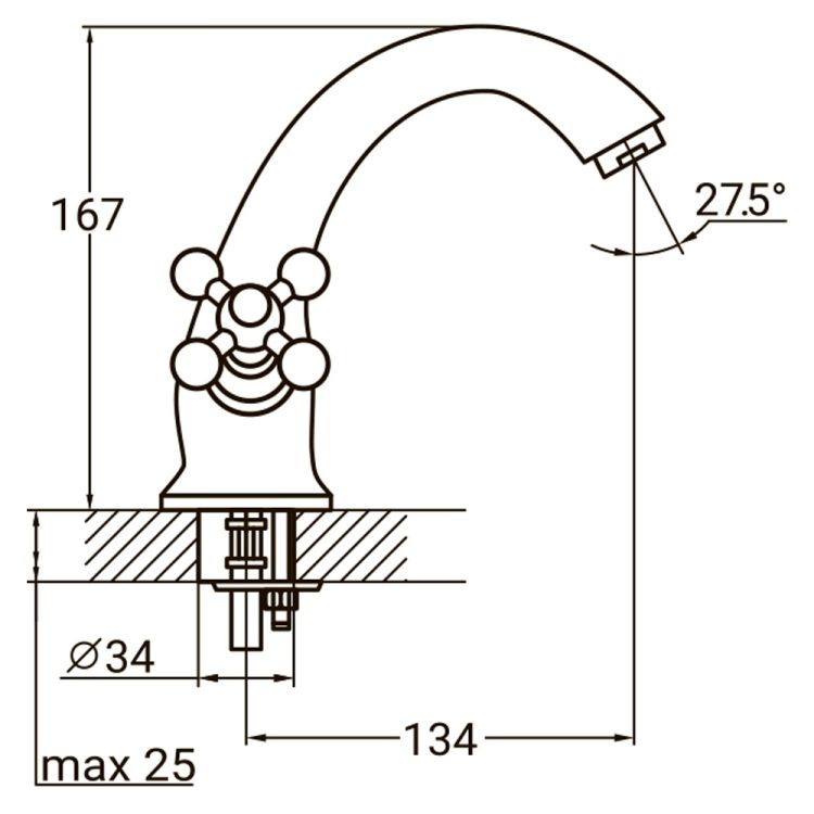 Смеситель PL 1/2&amp;quot; для раковины литой на шпильке AQUATICA (PL-2A155C) - 2