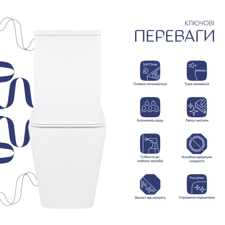 Унітаз-компакт Crow WHI 2170P безобідковий, Q-tap - 4