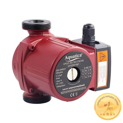 Насос циркуляційний Aquatica 774133 100Вт Hmax 6м Qmax 75л/хв Ø1½&amp;quot; 130мм + гайка Ø1&amp;quot; - 1