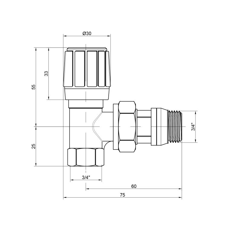 974 Кран д/рад.кутов. ф3/4&amp;quot;п/термогол. 986, 987 ICMA - 2