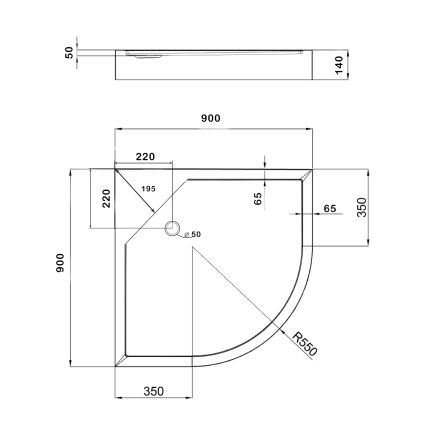 Душовий піддон Kapielka ST90x90x14 низький, напівкруглий, діаметр зливу 52 мм Lidz - 2