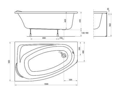 Ванная акриловая Kolo MYSTERY L 150x95, в комплекте с ножками SN7 и крепежными элементами - 2