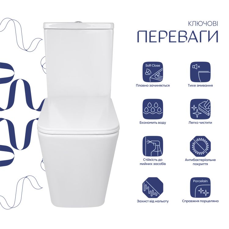 Унітаз підлоговий Qtap Crow Ultra Quiet безобідковий з сідінням Soft-close QTCRO27W51028 - 3