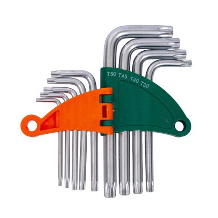 Ключі TORX 9шт T10-Т50мм CrV (короткі з отворами діаметром) Grad (4022275) - 2