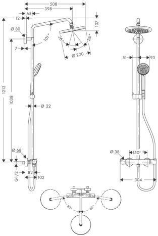 Croma 220 Showerpipe Душова система з Термостатом - 2