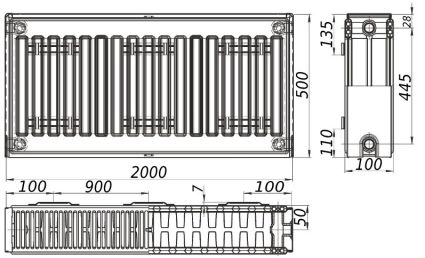 Радіатор сталевий 22 500х2000 б.п. (4212Вт) KALITE - 3