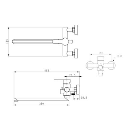 Змішувач д/ванни Pure 005 (з душ.гарнітуром) Graphite BRIPUR005GRP Brinex - 2