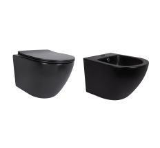 Комплект Qtap Robin Matt Black 2 в 1: унітаз підвісний  Ultra Quiet QT13332381АSMB + біде підвісне QT1355046FMB