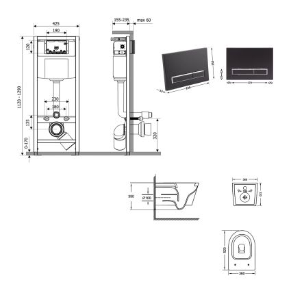 Готове рішення Qtap для ванної кімнати: підвісний унітаз Jay Ultra Quiet 520x360x320 + комплект інсталяції Nest 4 в 1 (лінійна клавіша Black mat) - 2